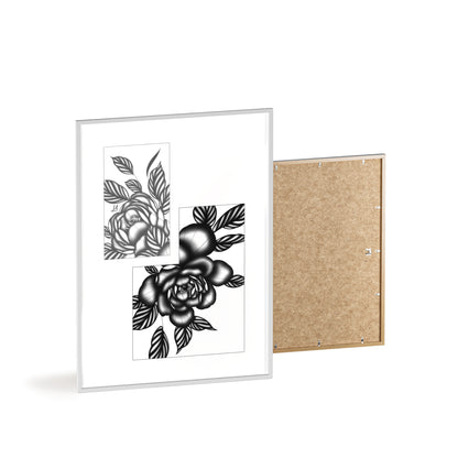Detailed floral artwork in a black and white setting - Framed.