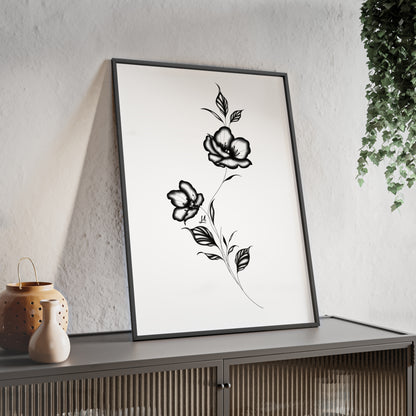 Black and white elegant flower artwork - Framed.