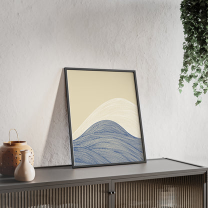 Coastal Waves Poster with Wooden Frame, Nautical Wall Art, Beach House Decor, Minimalist Print, Home Office Artwork