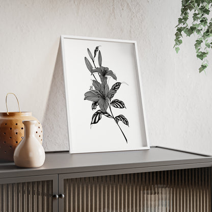 Elegant Floral Wall Art, Black and White Lily artwork - Framed.