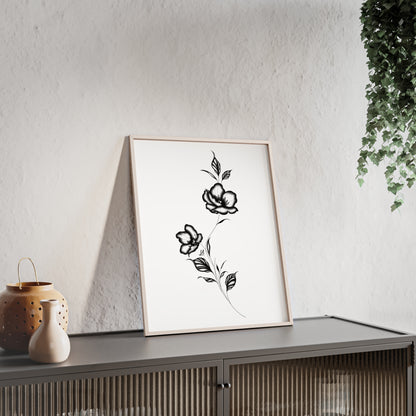 Black and white elegant flower artwork - Framed.