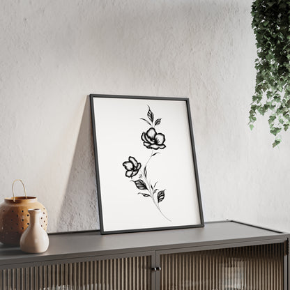 Black and white elegant flower artwork - Framed.