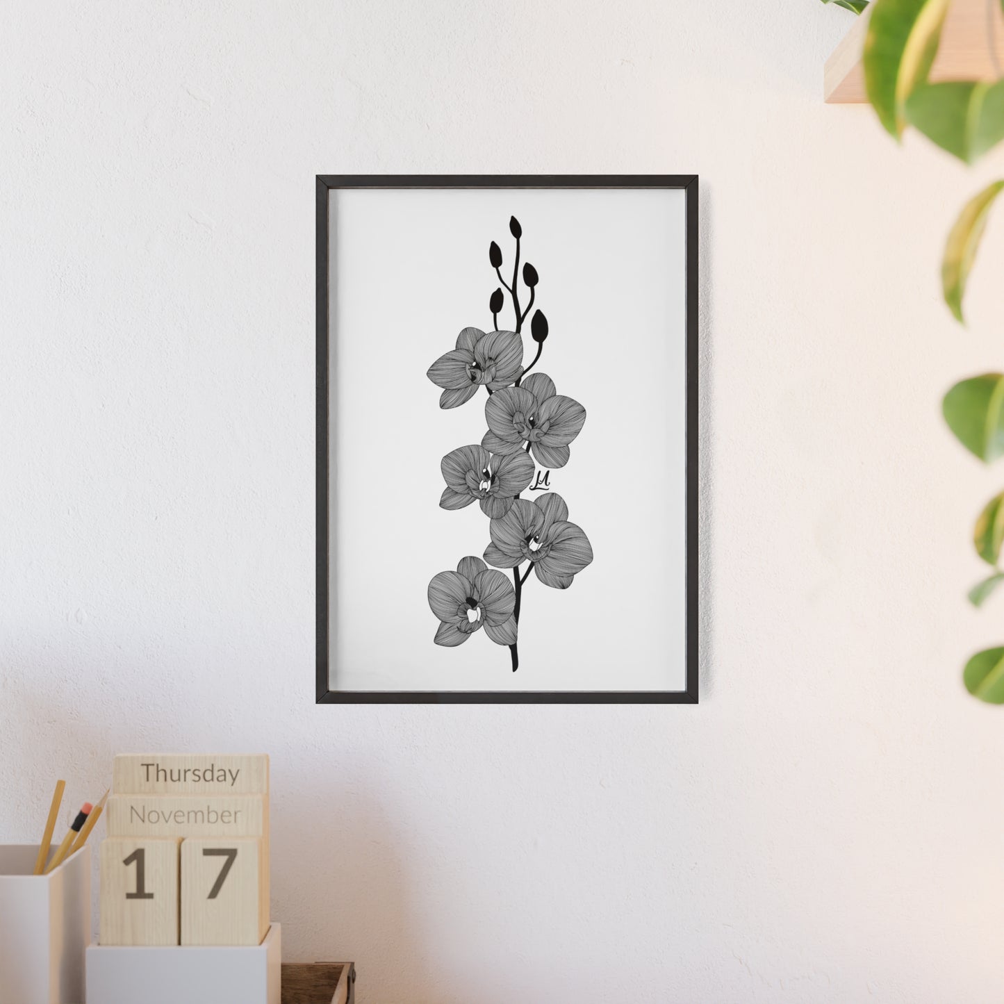 Elegant orchid line artwork - Framed.