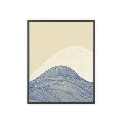 Coastal Waves Poster with Wooden Frame, Nautical Wall Art, Beach House Decor, Minimalist Print, Home Office Artwork