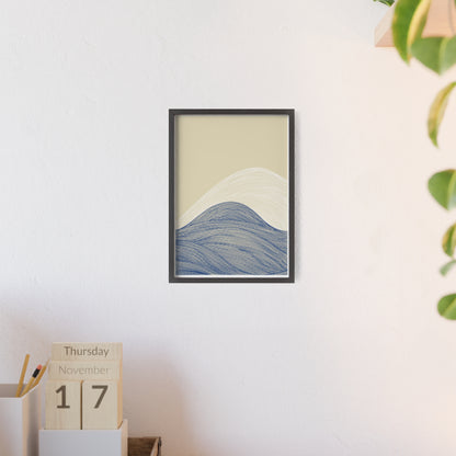 Coastal Waves Poster with Wooden Frame, Nautical Wall Art, Beach House Decor, Minimalist Print, Home Office Artwork