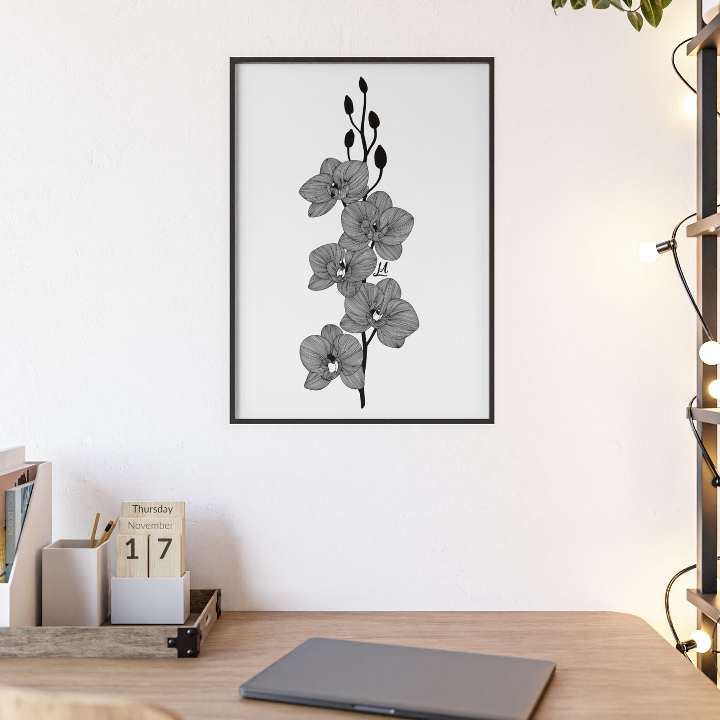 Elegant orchid line artwork - Framed.