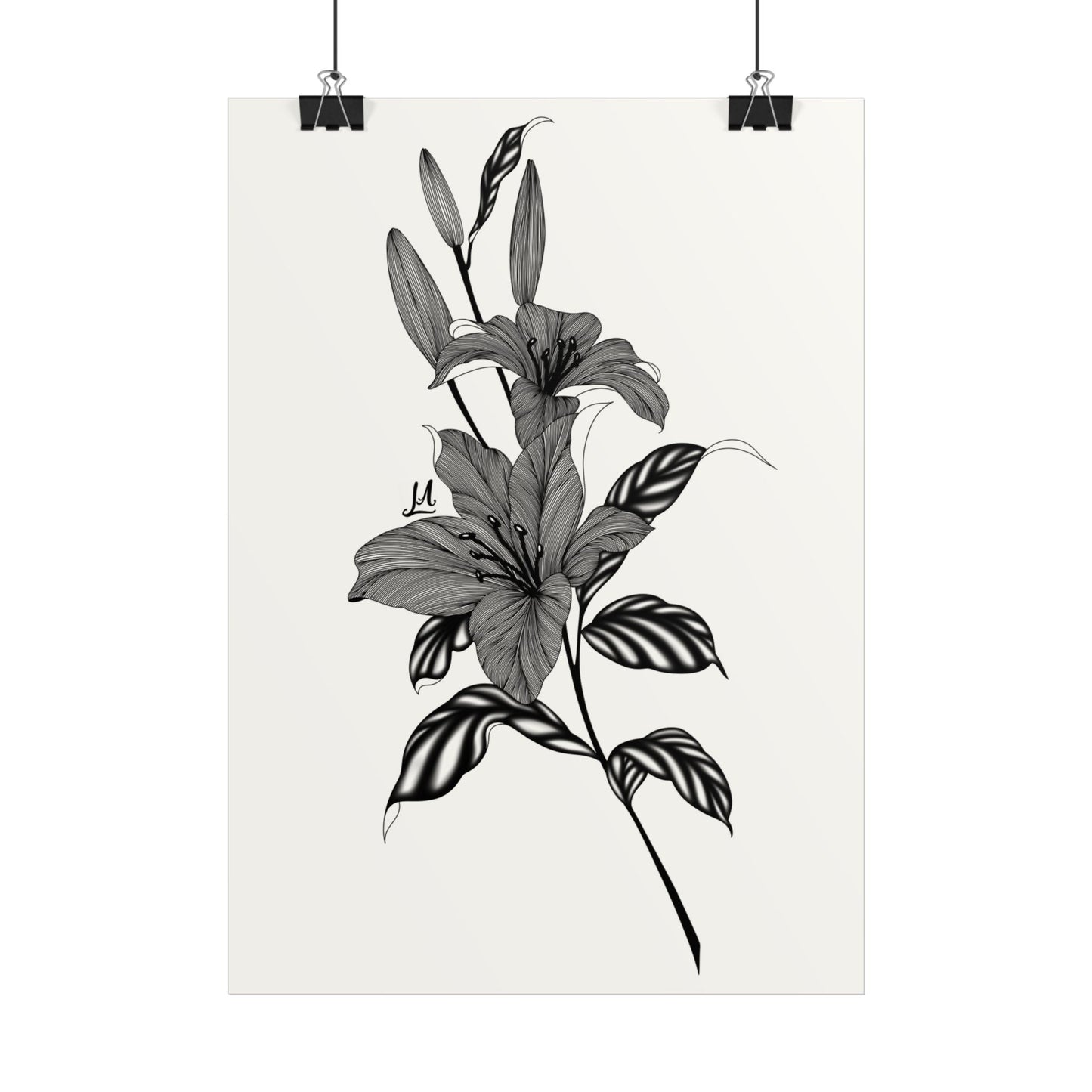 Elegant Floral Wall Art, Black and White Lily artwork.