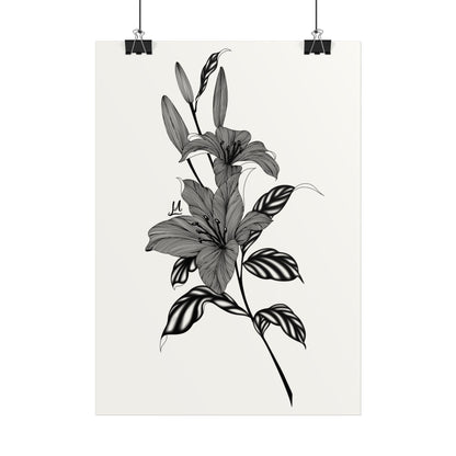 Elegant Floral Wall Art, Black and White Lily artwork.