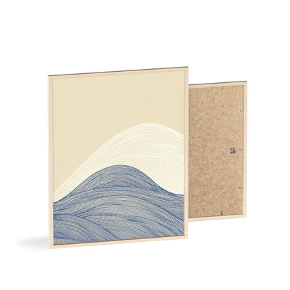 Coastal Waves Poster with Wooden Frame, Nautical Wall Art, Beach House Decor, Minimalist Print, Home Office Artwork