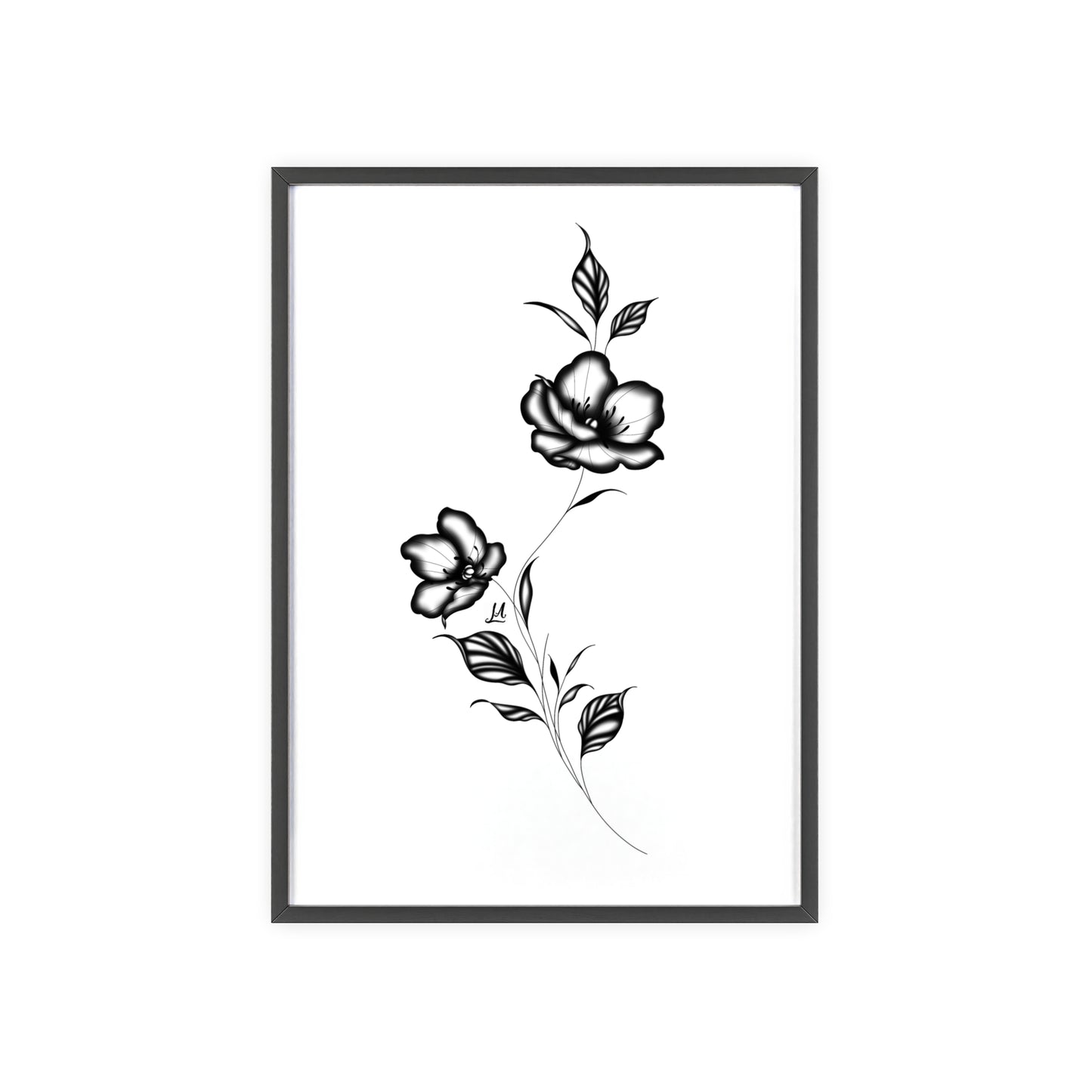 Black and white elegant flower artwork - Framed.