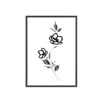 Black and white elegant flower artwork - Framed.