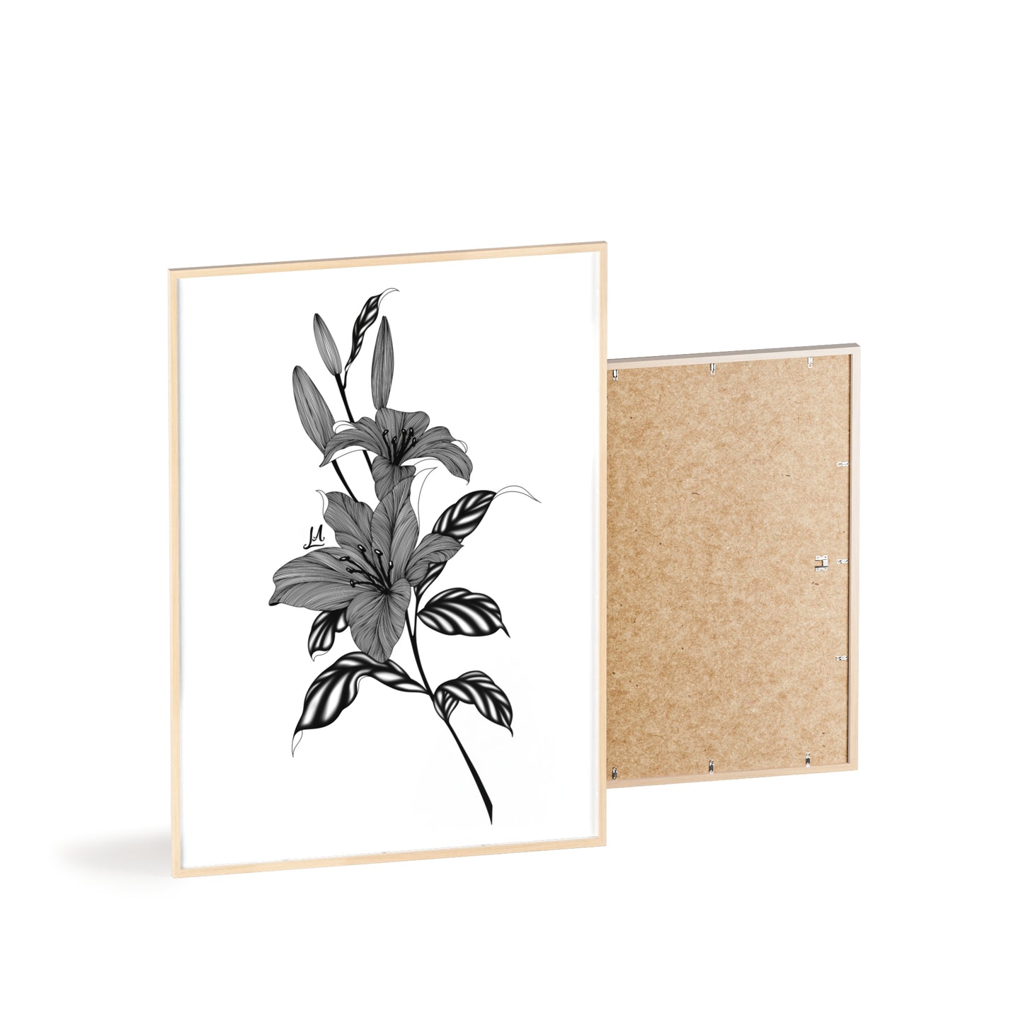 Elegant Floral Wall Art, Black and White Lily artwork - Framed.
