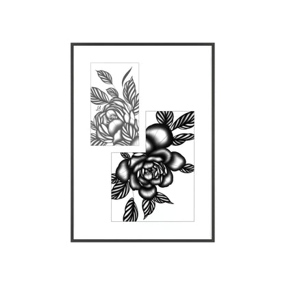 Detailed floral artwork in a black and white setting - Framed.