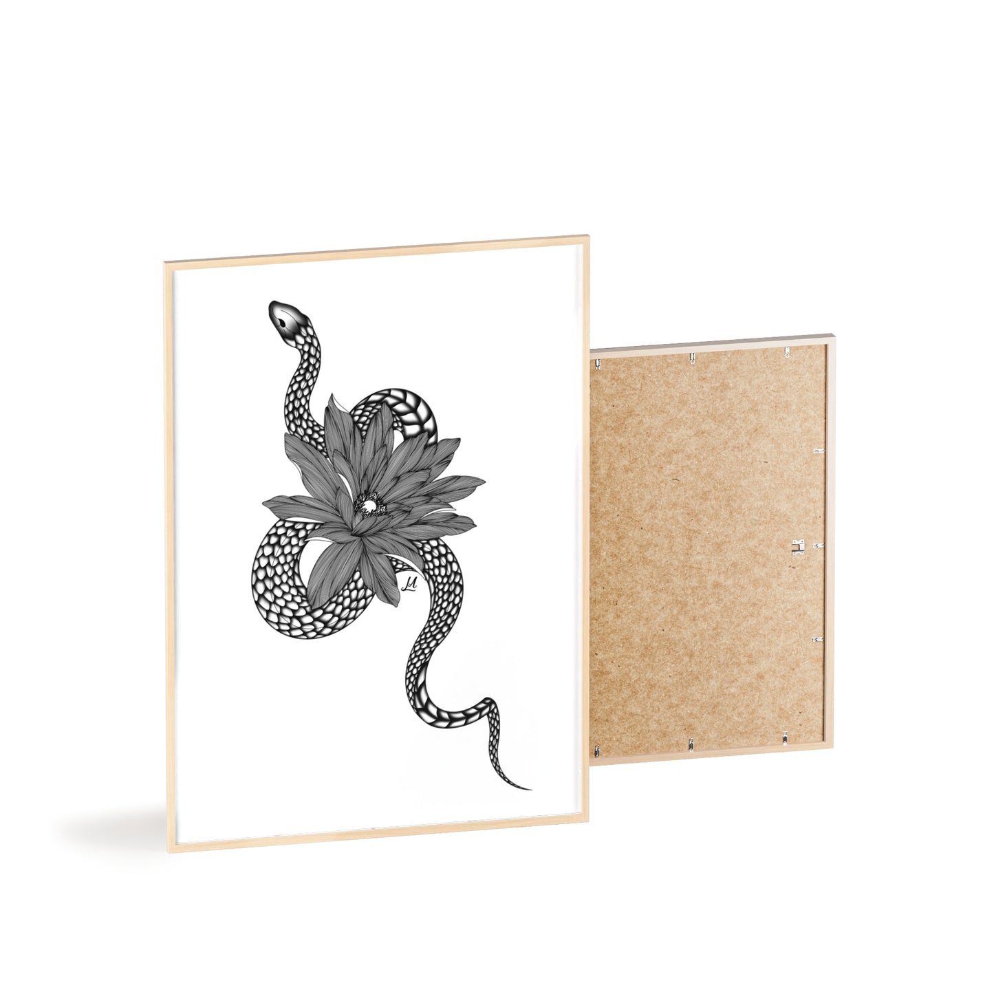 Serpent and flower artwork - Framed.