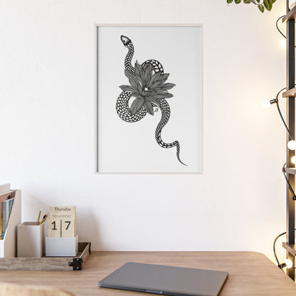 Serpent and flower artwork - Framed.