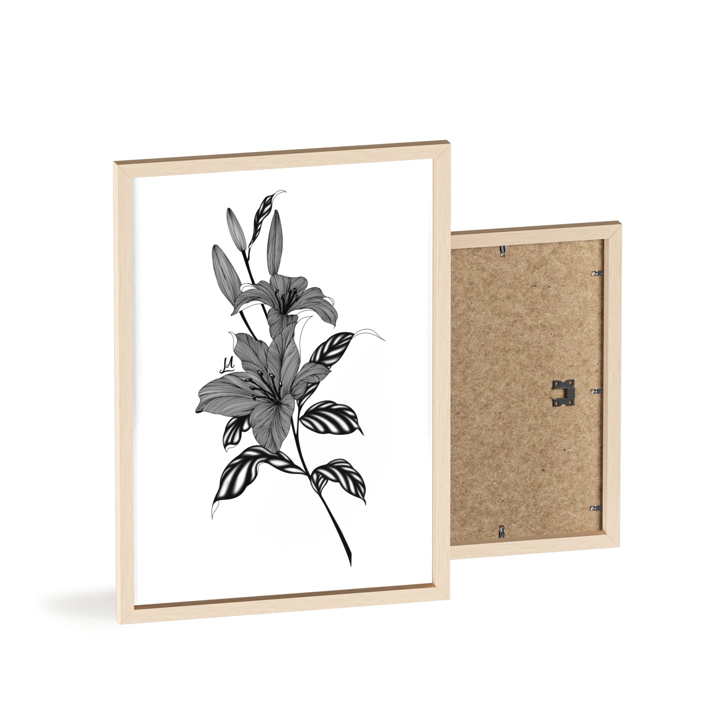 Elegant Floral Wall Art, Black and White Lily artwork - Framed.