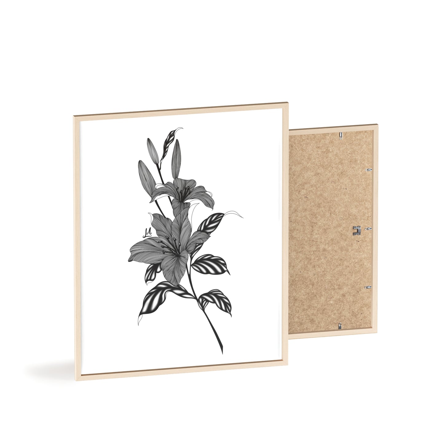 Elegant Floral Wall Art, Black and White Lily artwork - Framed.