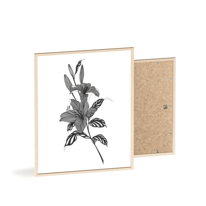 Elegant Floral Wall Art, Black and White Lily artwork - Framed.